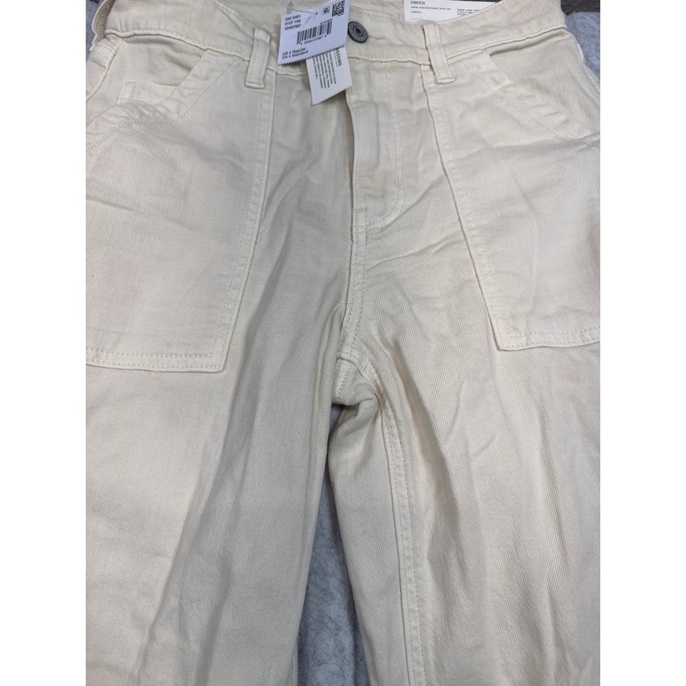 American Eagle Super High Rise Baggy Wide Leg Cream Utility Pants Size 4 27W NWT